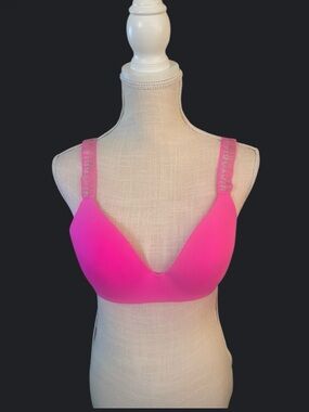 Victoria's Secret Bright Pink Wireless Plunge Bra with Logo Straps